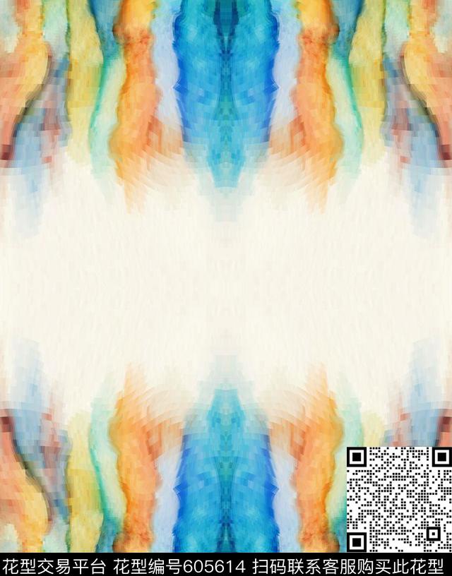 对翻水墨彩条数码印花华亿平台下载（图片编号: 605614） - 瓦栏（Walan）