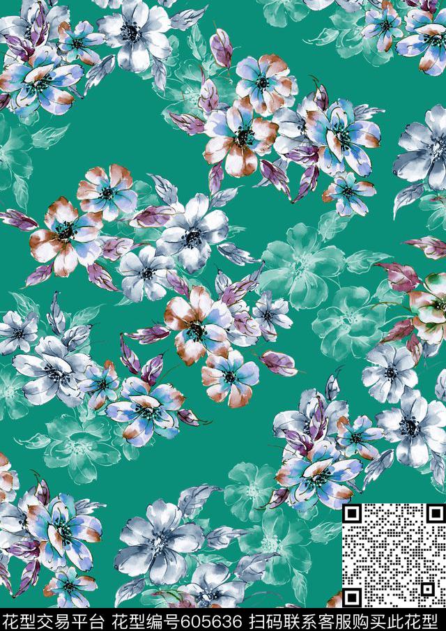 水彩手绘花卉数码印花华亿平台下载（图片编号: 605636） - 瓦栏（Walan）