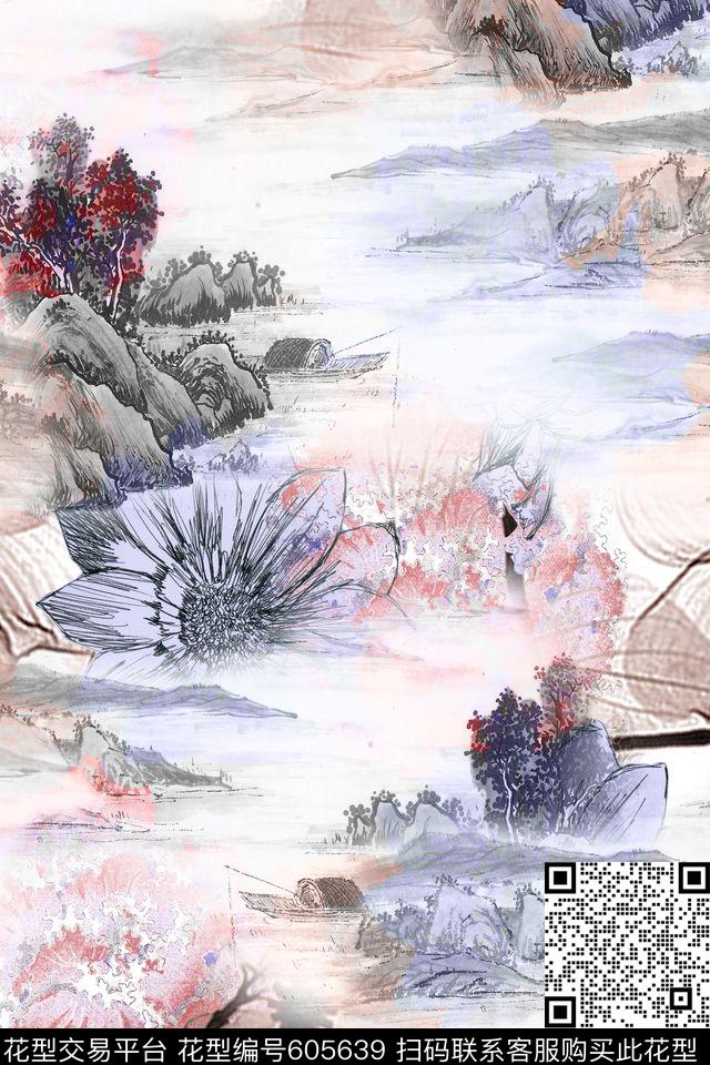 休闲时尚水彩抽象民族风数码印花华亿平台下载（图片编号: 605639） - 瓦栏（Walan）