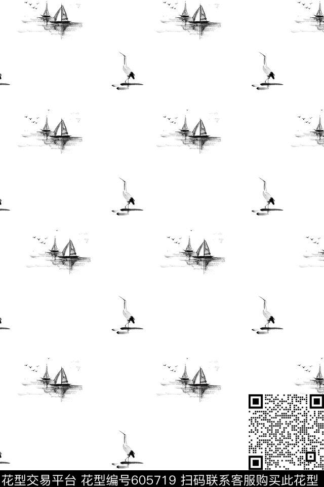 写意水墨中国风数码印花华亿平台下载（图片编号: 605719） - 瓦栏（Walan）