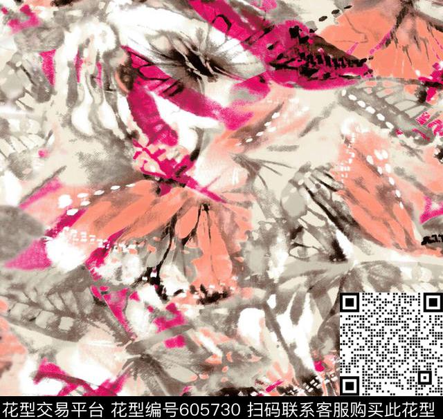 纹理满身蝴蝶传统印花华亿平台下载（图片编号: 605730） - 瓦栏（Walan）