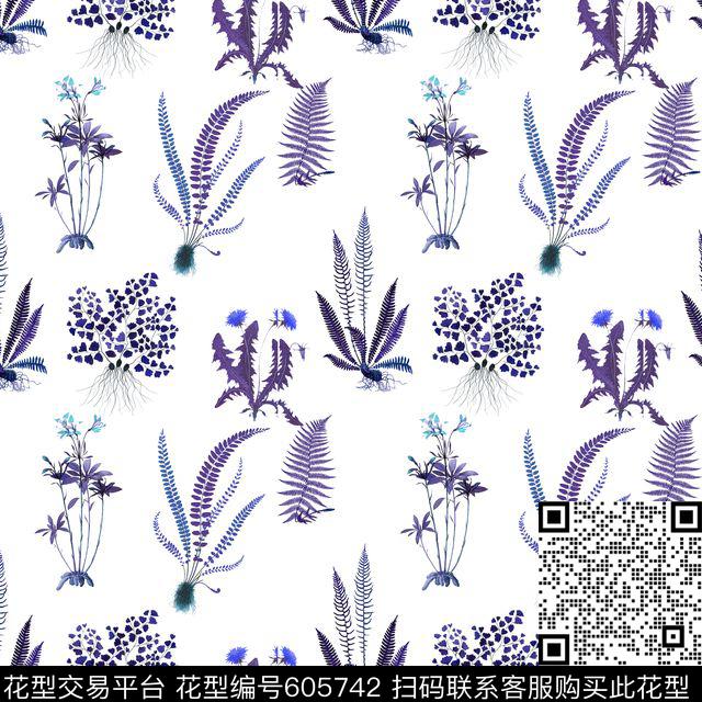 花卉小碎花花草叶子数码印花华亿平台下载（图片编号: 605742） - 瓦栏（Walan）