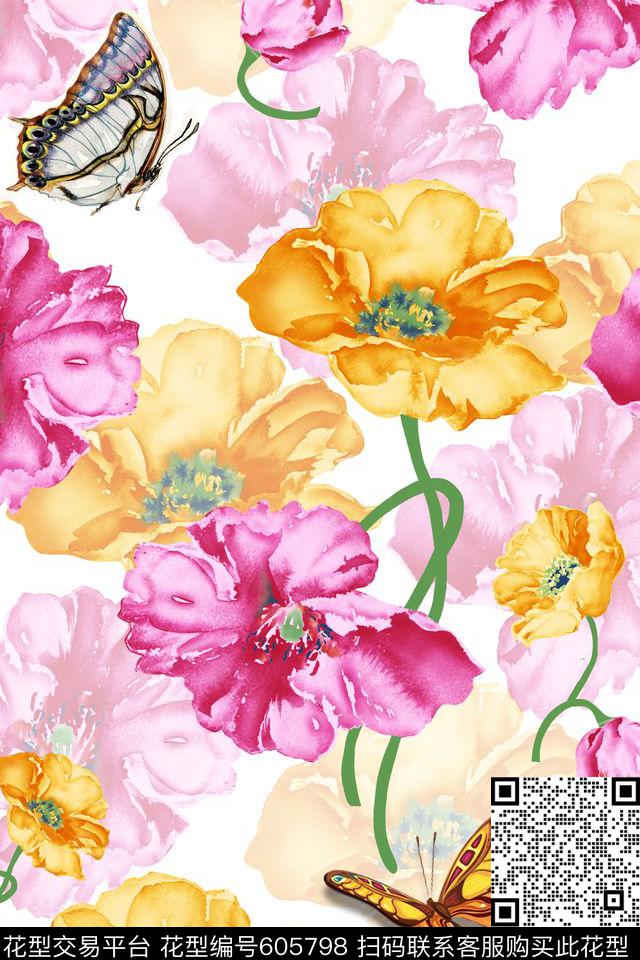 花朵花卉数码印花华亿平台下载（图片编号: 605798） - 瓦栏（Walan）