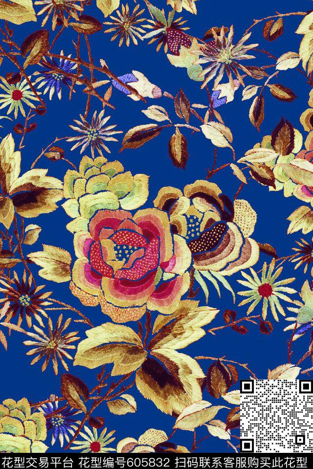 绣花花卉裙子印花大牌高档数码印花华亿平台下载（图片编号: 605832） - 瓦栏（Walan）