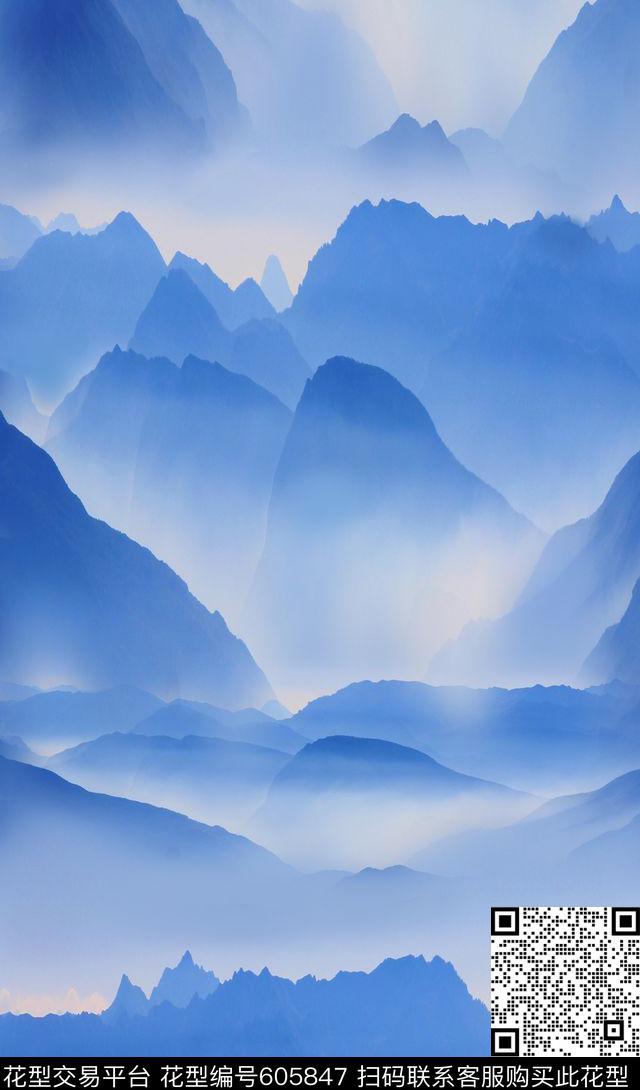 MAX-抽象自然风景欧美时尚自然风景数码印花华亿平台下载（图片编号: 605847） - 瓦栏（Walan）