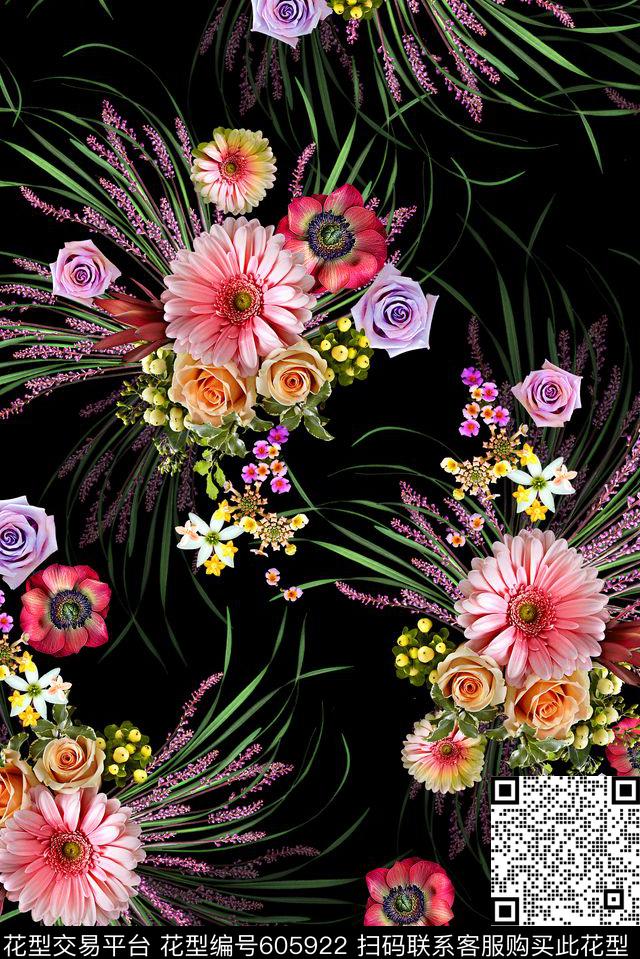 花卉平底抽条数码印花华亿平台下载（图片编号: 605922） - 瓦栏（Walan）