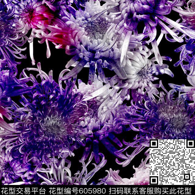 菊花云纹渐变数码印花华亿平台下载（图片编号: 605980） - 瓦栏（Walan）