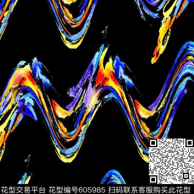 条纹波浪彩色数码印花华亿平台下载（图片编号: 605985） - 瓦栏（Walan）