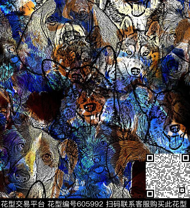 狗狗动物渐变数码印花华亿平台下载（图片编号: 605992） - 瓦栏（Walan）