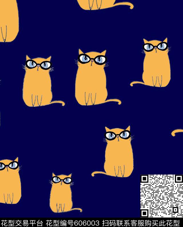 手绘可爱小猫咪女装卡通小猫咪传统印花华亿平台下载（图片编号: 606003） - 瓦栏（Walan）