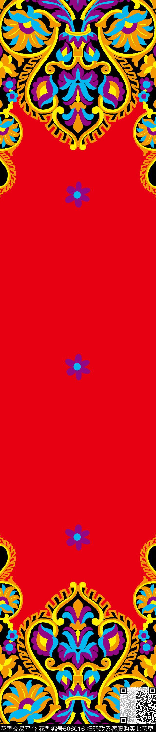 民族风双边定位裙边花设计中东/迪拜风格服饰纹样传统印花华亿平台下载（图片编号: 606016） - 瓦栏（Walan）