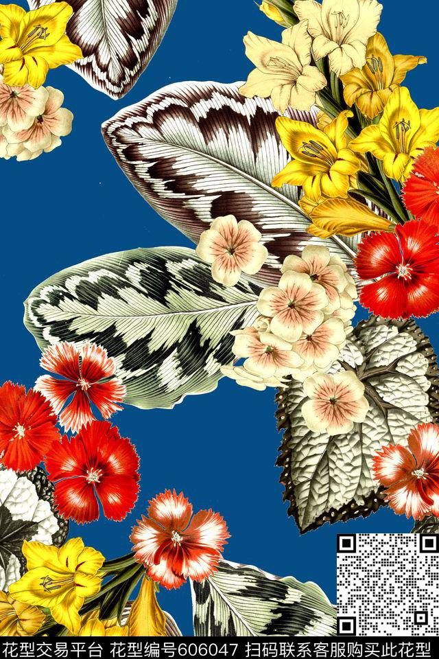 热带花卉叶子数码印花华亿平台下载（图片编号: 606047） - 瓦栏（Walan）