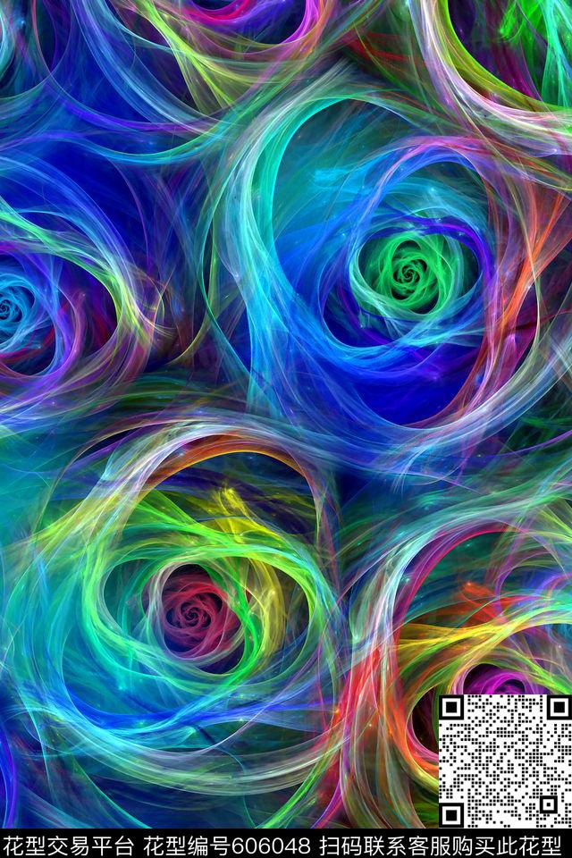 分形抽象花卉线条数码印花华亿平台下载（图片编号: 606048） - 瓦栏（Walan）