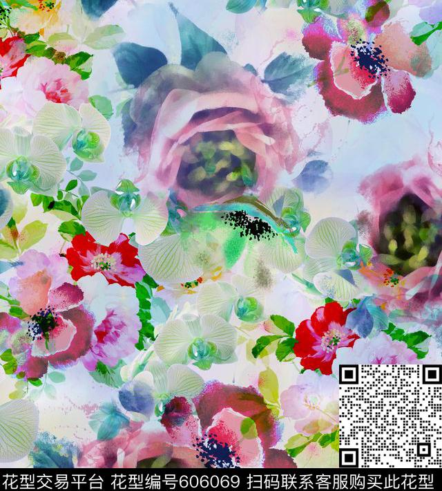清新花朵花卉数码印花华亿平台下载（图片编号: 606069） - 瓦栏（Walan）
