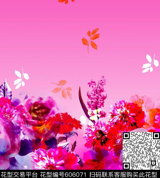 清新喷绘花朵数码印花华亿平台下载（图片编号: 606071） - 瓦栏（Walan）