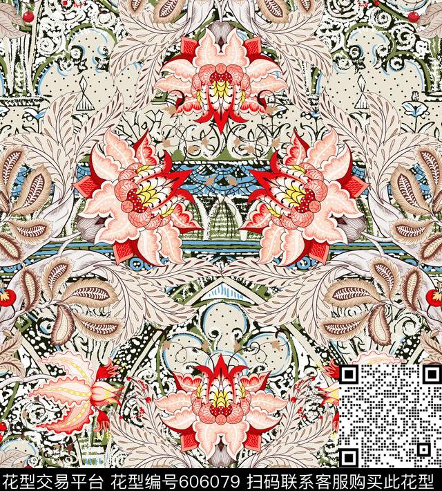 花朵花卉民族风传统印花华亿平台下载（图片编号: 606079） - 瓦栏（Walan）