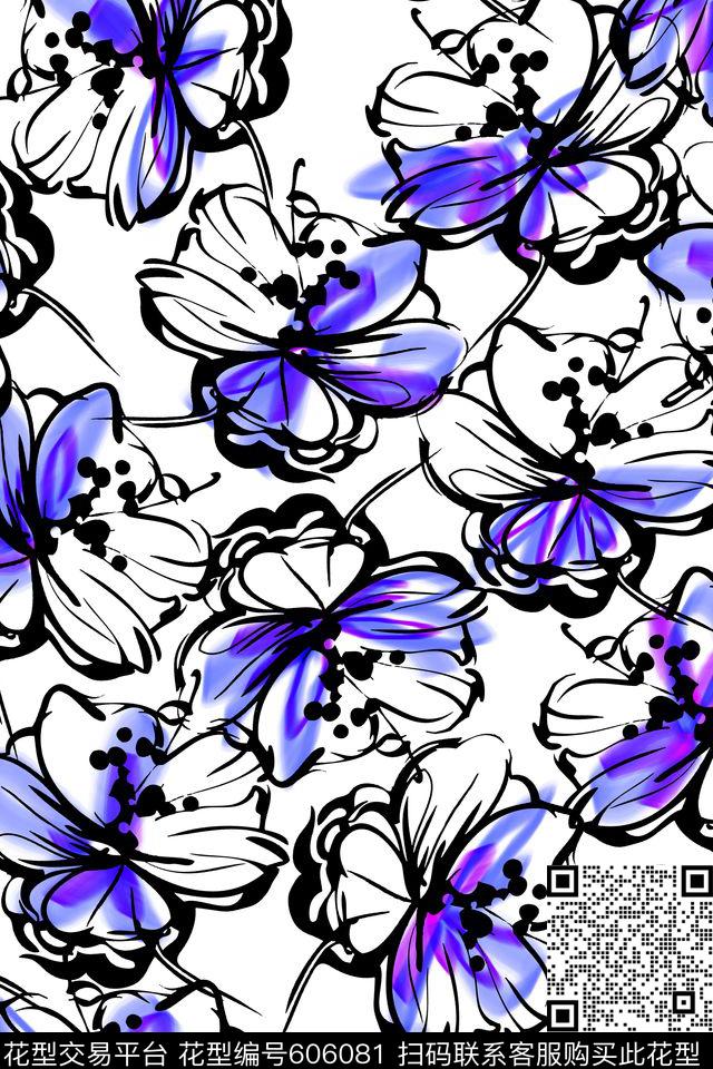 艺术花卉线条女装传统印花华亿平台下载（图片编号: 606081） - 瓦栏（Walan）