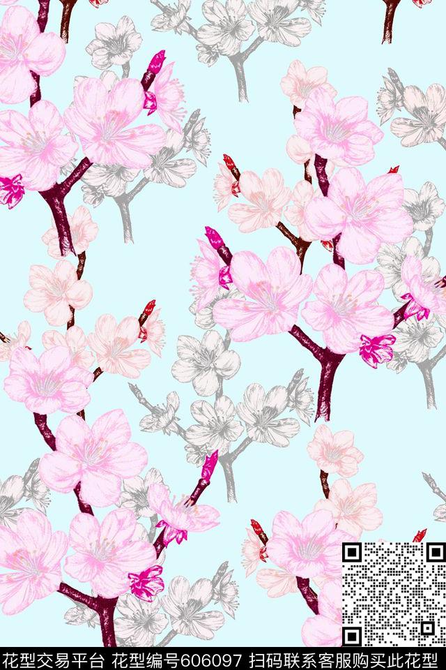 花卉花朵女装数码印花华亿平台下载（图片编号: 606097） - 瓦栏（Walan）