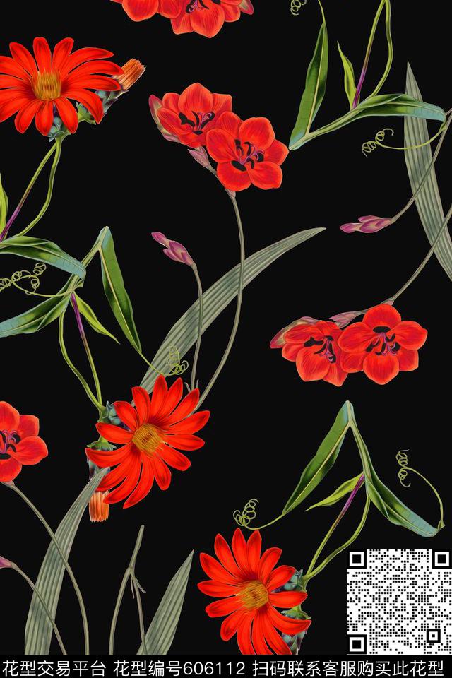 手绘水彩花卉女装数码印花华亿平台下载（图片编号: 606112） - 瓦栏（Walan）