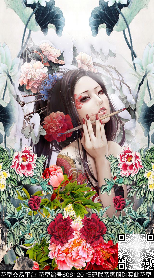 牡丹花朵花卉数码印花华亿平台下载（图片编号: 606120） - 瓦栏（Walan）