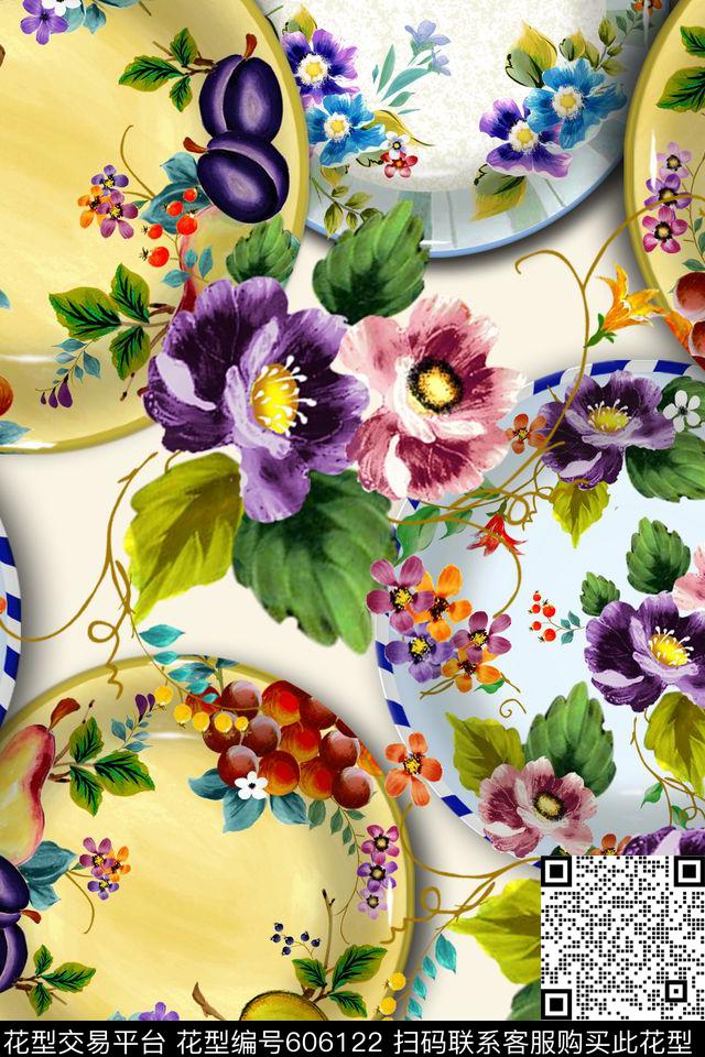 青花瓷中国风盘中数码印花华亿平台下载（图片编号: 606122） - 瓦栏（Walan）