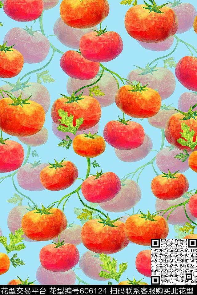 树枝西红柿数码印花华亿平台下载（图片编号: 606124） - 瓦栏（Walan）