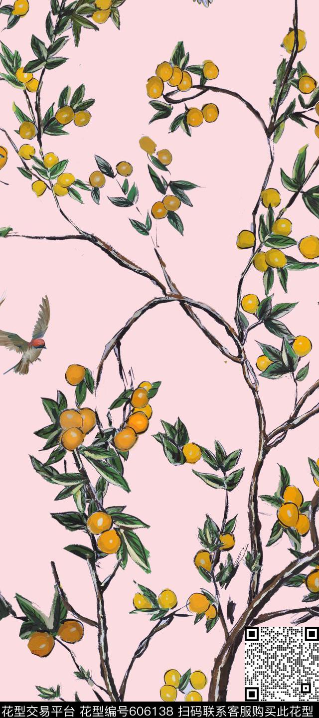 花卉果实树枝数码印花华亿平台下载（图片编号: 606138） - 瓦栏（Walan）