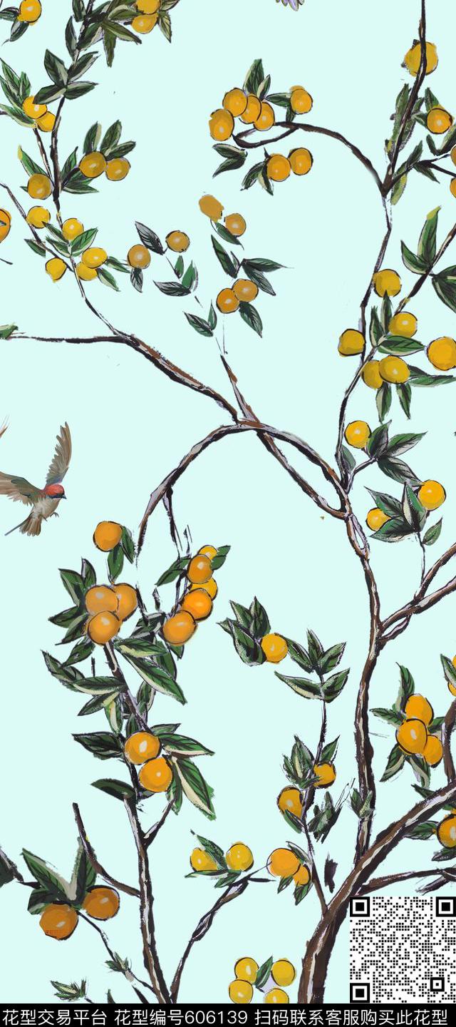 花卉果实树枝数码印花华亿平台下载（图片编号: 606139） - 瓦栏（Walan）
