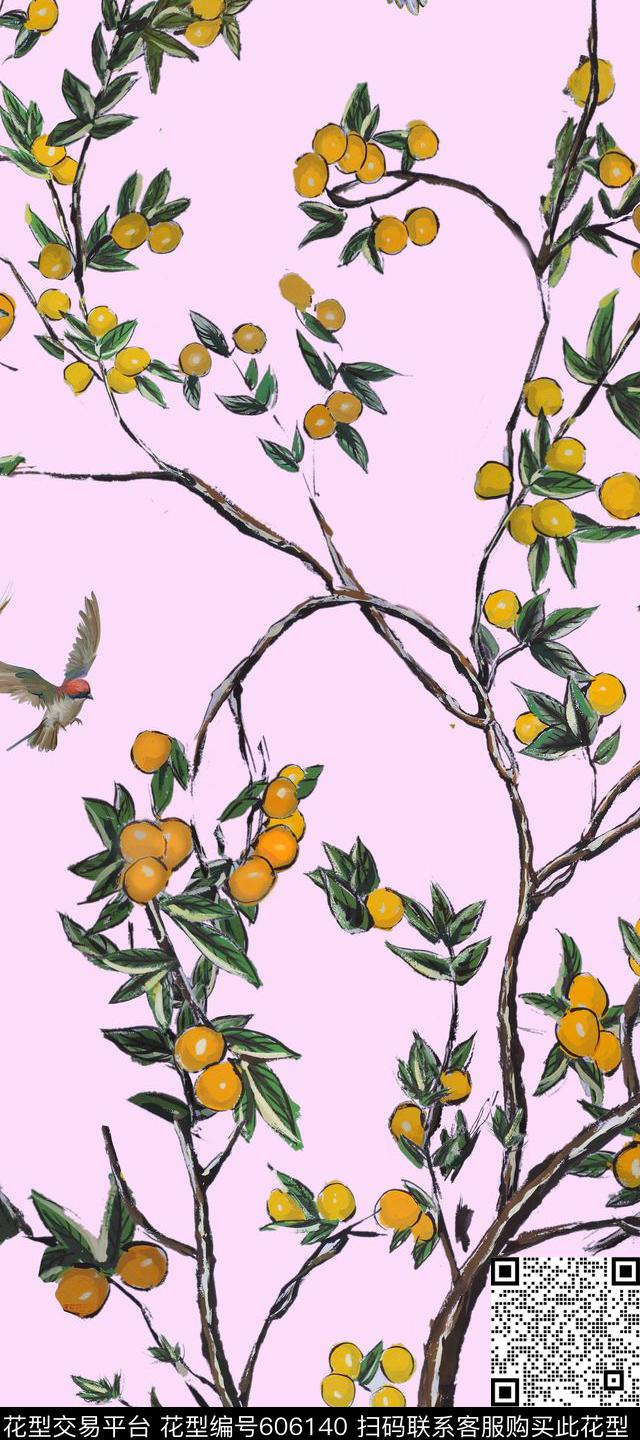 花卉果实树枝数码印花华亿平台下载（图片编号: 606140） - 瓦栏（Walan）