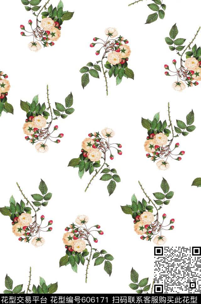 精致手绘玫瑰数码印花华亿平台下载（图片编号: 606171） - 瓦栏（Walan）