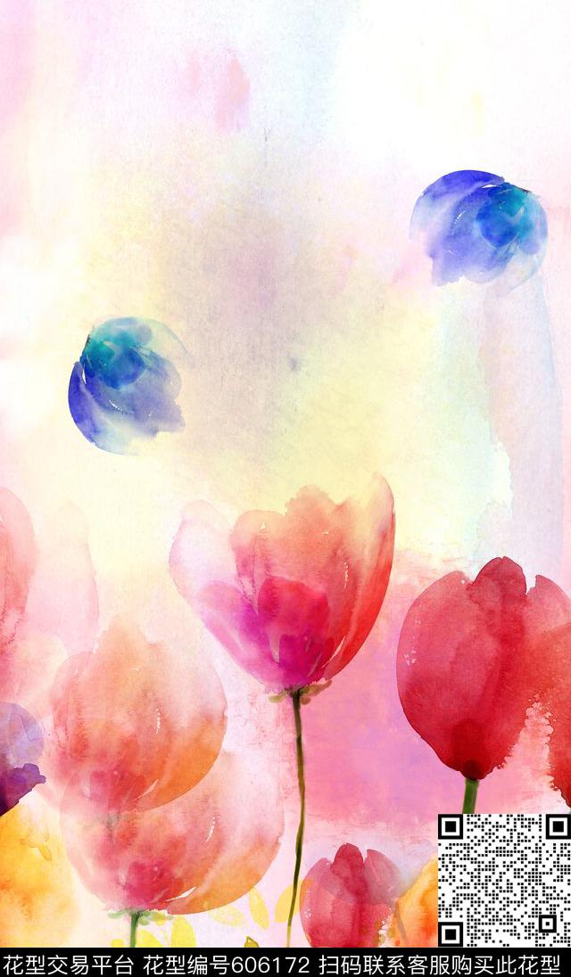 定位手绘水彩数码印花华亿平台下载（图片编号: 606172） - 瓦栏（Walan）