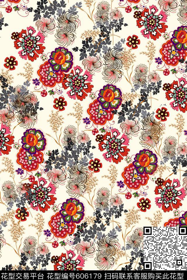 精细满版线描数码印花华亿平台下载（图片编号: 606179） - 瓦栏（Walan）