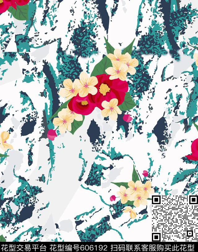 2017年春夏款笔触女装华亿平台手绘抽象花卉女装华亿平台2017年春夏款抽象肌理华亿平台传统印花华亿平台下载（图片编号: 606192） - 瓦栏（Walan）