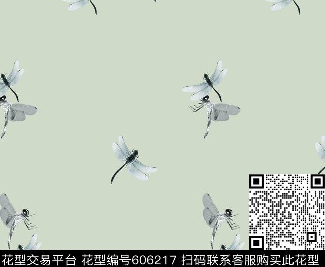 蜻蜓嬉戏数码印花华亿平台下载（图片编号: 606217） - 瓦栏（Walan）