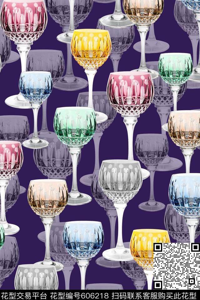 纯色底高脚杯层次数码印花华亿平台下载（图片编号: 606218） - 瓦栏（Walan）