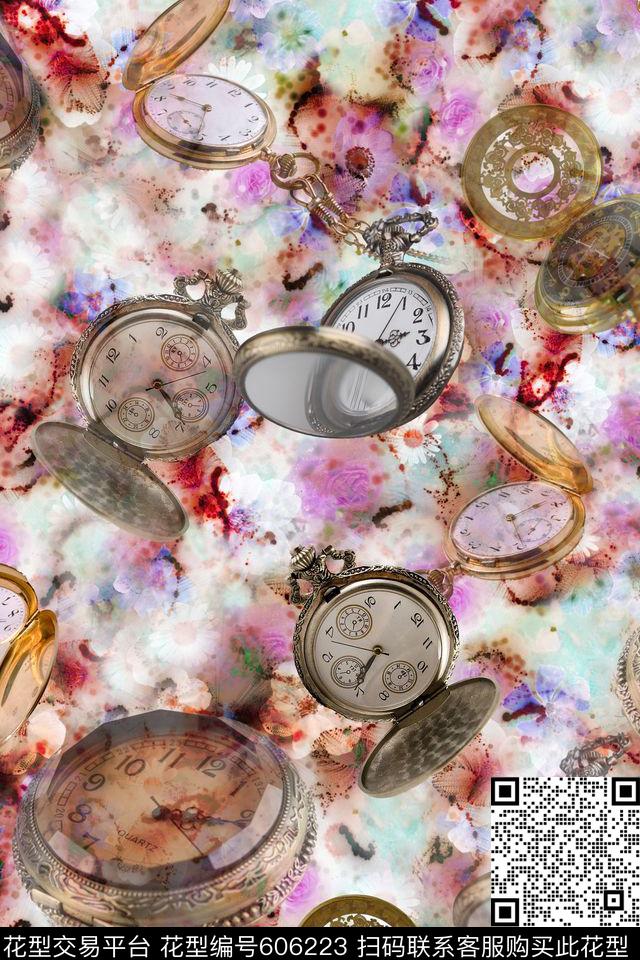 水彩底纹迷彩钟表数码印花华亿平台下载（图片编号: 606223） - 瓦栏（Walan）