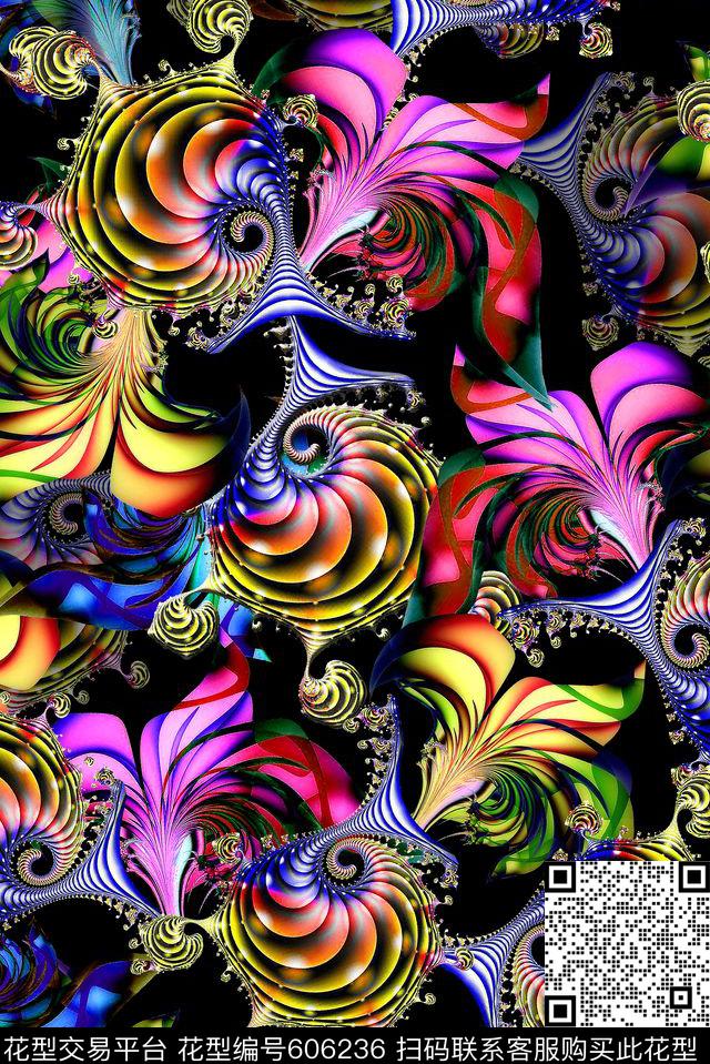 抽象分型艺术彩色数码印花华亿平台下载（图片编号: 606236） - 瓦栏（Walan）