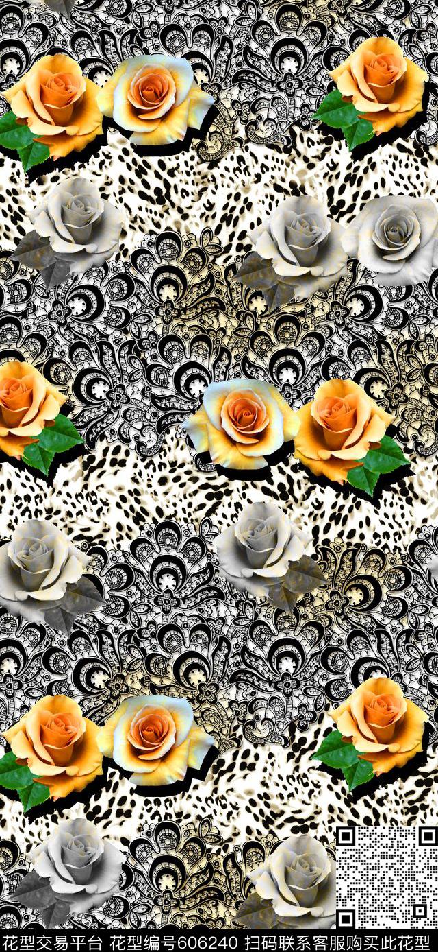 抽象几何清爽梦幻艺术平底立体手绘满版最新高清数码蕾丝民族中国风绣花珠宝肌理时尚潮

流大牌复古欧美风玫瑰花卉蕾丝花边纹理女装裙数码印花华亿平台下载（图片编号: 606240） - 瓦栏（Walan）