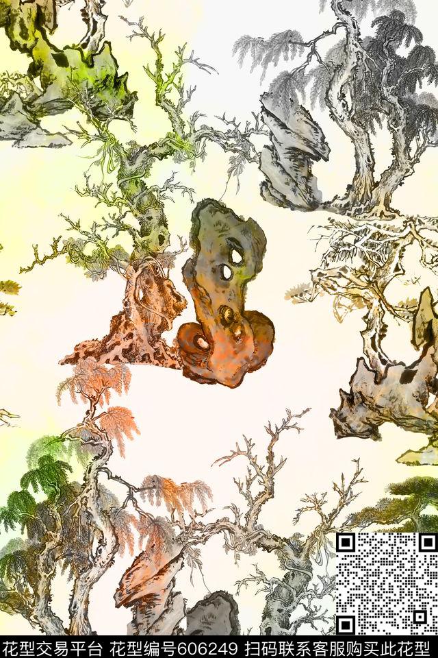 水彩晕染国画中国风数码印花华亿平台下载（图片编号: 606249） - 瓦栏（Walan）