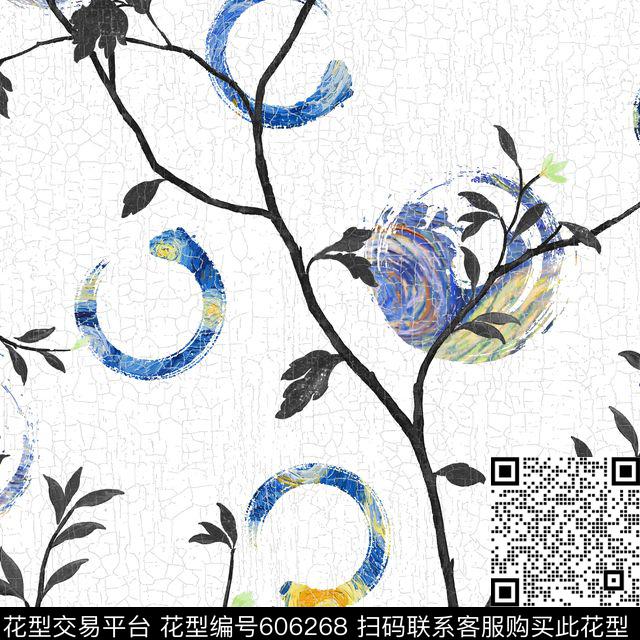 手绘抽象趣味星空女装华亿平台水墨树枝2017年梵高的星夜女装华亿平台数码印花华亿平台下载（图片编号: 606268） - 瓦栏（Walan）