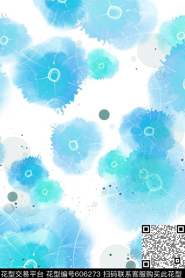 水墨泼墨抽象花卉数码印花华亿平台下载（图片编号: 606273） - 瓦栏（Walan）