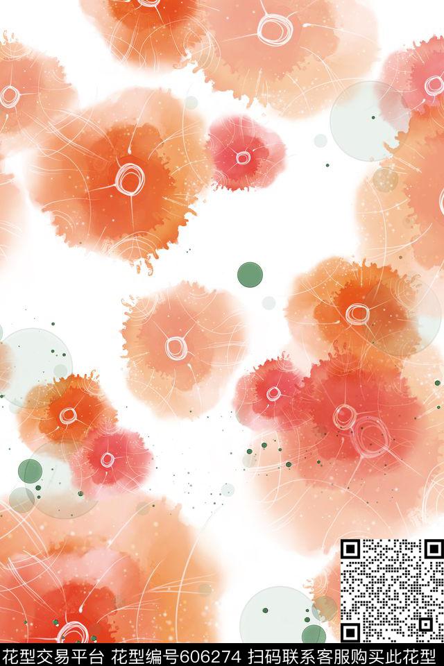 水墨泼墨抽象花卉数码印花华亿平台下载（图片编号: 606274） - 瓦栏（Walan）