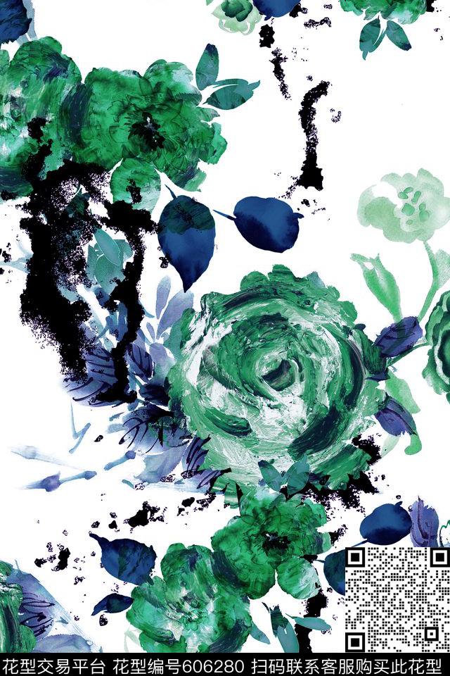 手绘玫瑰喷墨数码印花华亿平台下载（图片编号: 606280） - 瓦栏（Walan）