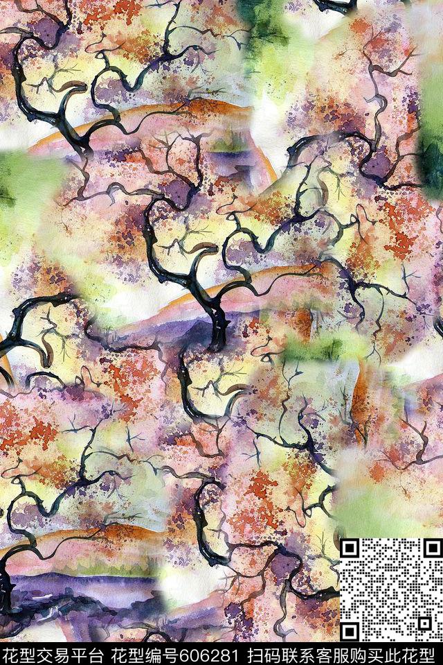 彩虹色系手绘油画中国风数码印花华亿平台下载（图片编号: 606281） - 瓦栏（Walan）