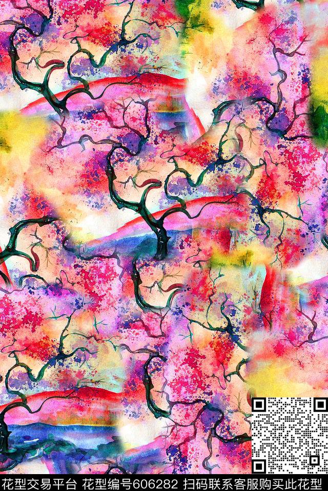 彩虹色系手绘油画中国风数码印花华亿平台下载（图片编号: 606282） - 瓦栏（Walan）