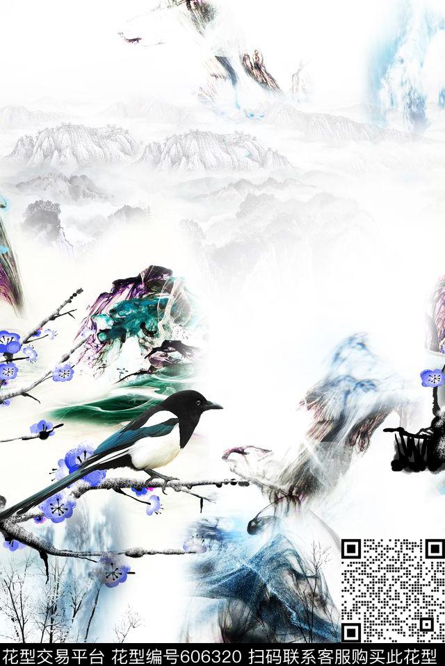 花卉水彩中国风数码印花华亿平台下载（图片编号: 606320） - 瓦栏（Walan）