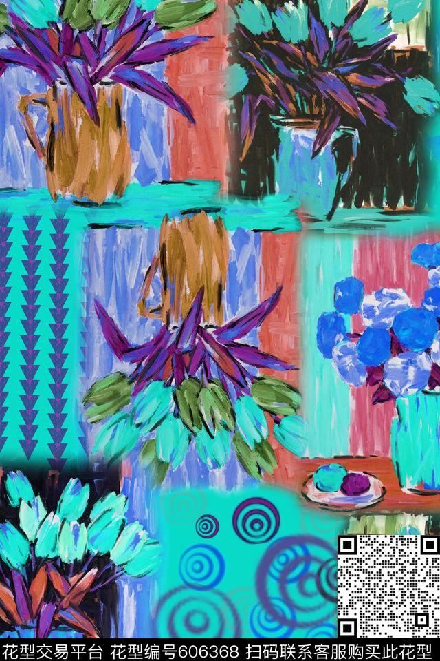 笔触手绘几何数码印花华亿平台下载（图片编号: 606368） - 瓦栏（Walan）