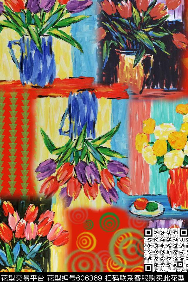 笔触手绘几何数码印花华亿平台下载（图片编号: 606369） - 瓦栏（Walan）