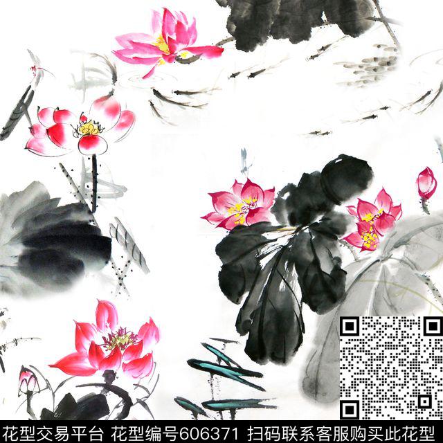 此华亿平台为1/2跳接。水墨民族风数码印花华亿平台下载（图片编号: 606371） - 瓦栏（Walan）