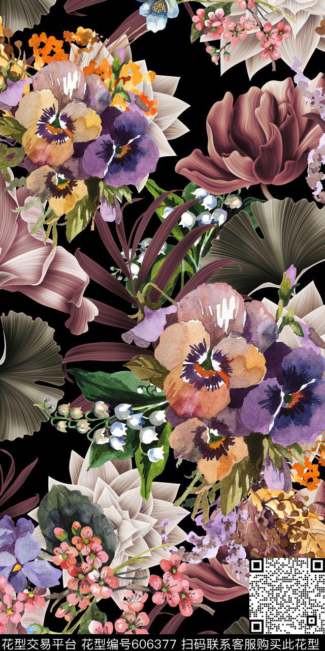 绣球花百合牡丹数码印花华亿平台下载（图片编号: 606377） - 瓦栏（Walan）